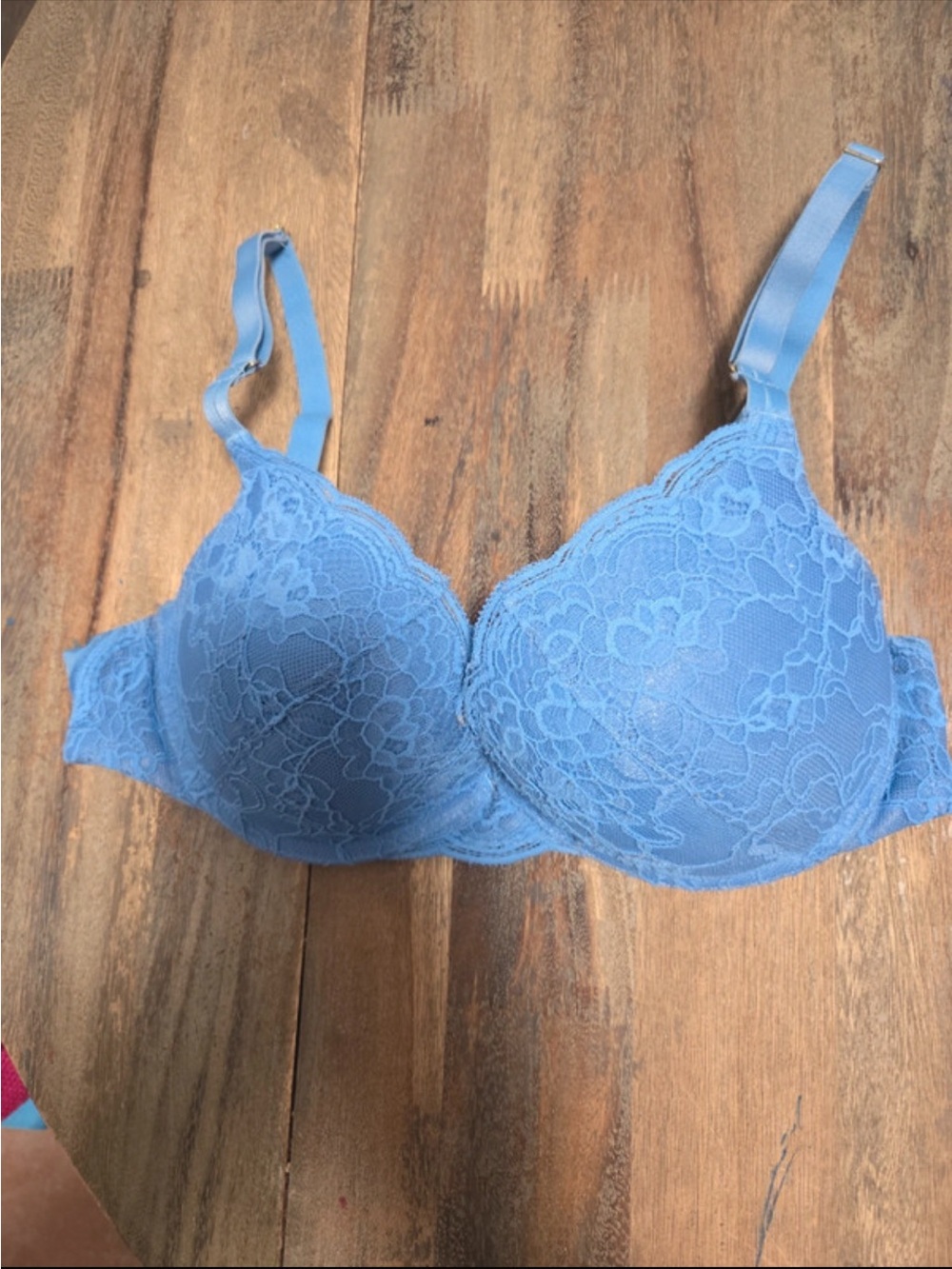 Light Blue Lace Underwire Bra with Adjustable Straps Size 36B